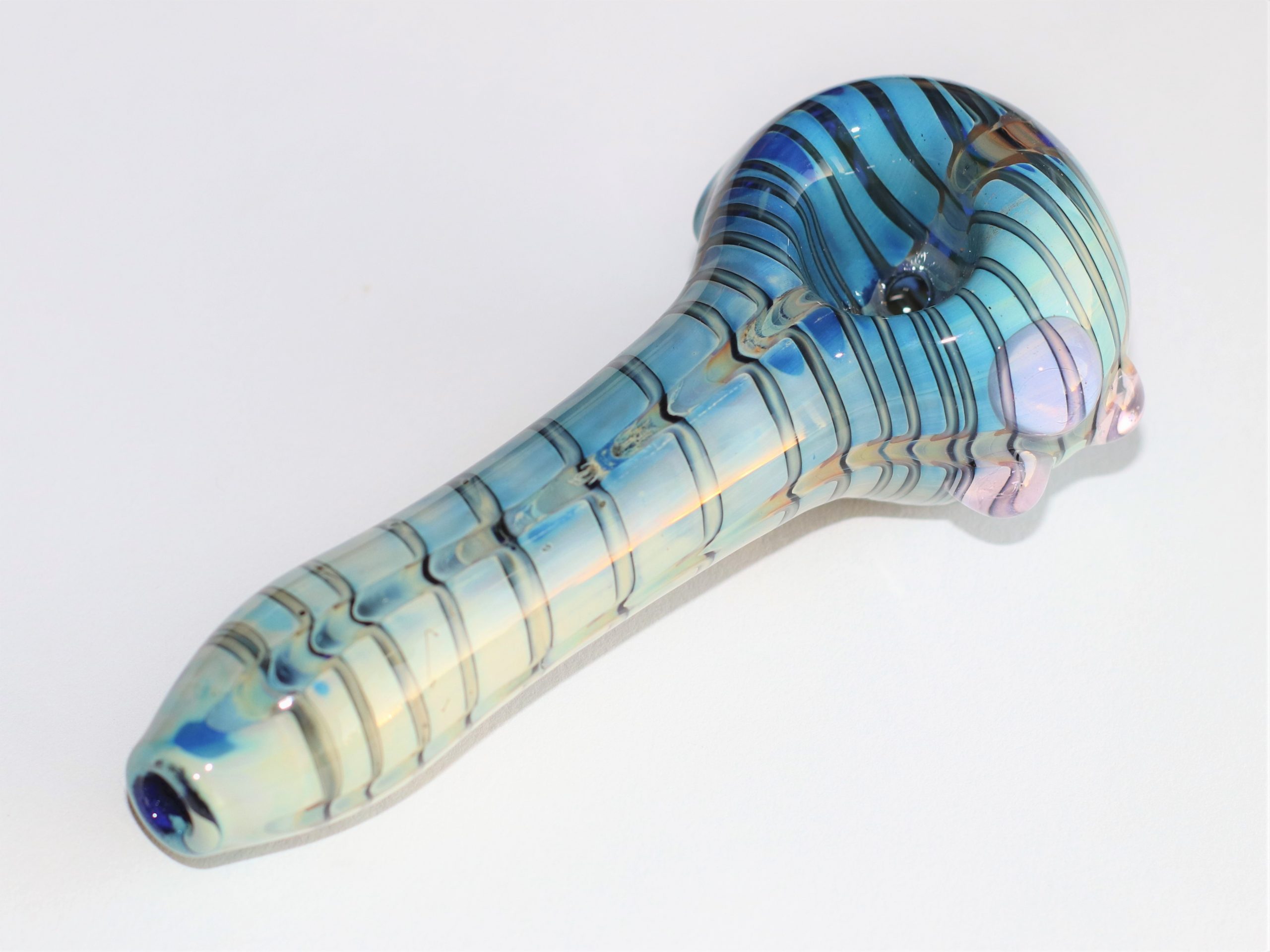 4.5 Inch Double Bowl Frit & Spiral Glass Weed Pipe w/ Swirls