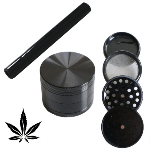 Black Glass Pipe & Weed Grinder