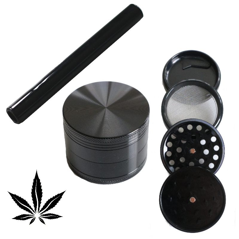 Black Glass Pipe & Weed Grinder