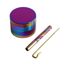Rainbow Gift Pack- 2″ Rainbow Grinder & 3″ Rainbow Mango Brass One Hitter- Perfect Combo- Class Act-Colorful Gift