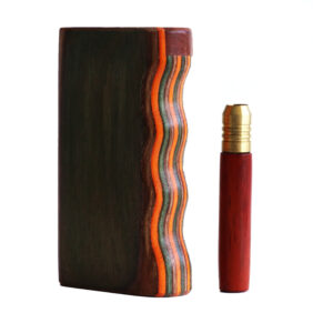 3" Colorful Wood Dugout & One Hitter Pipe-Unique Magnetic Lid-American Crafted Stash Box