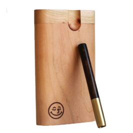 Cherry Wood Dugout & Ebony Brass Pipe-American Crafted Stash Box-Extra Storage