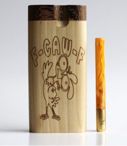 4" Rainbow Poplar Engraved Dugout-Swivel Lid-One Hitter Pipe included