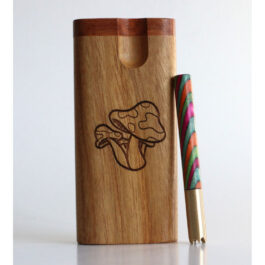 4″ Mahogany Swivel Lid Dugouts & One Hitter Pipe-Mushroom Etched Stash Box