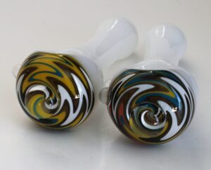 4" White Glass Spoon Pipes-Psychedelic Spiral Face